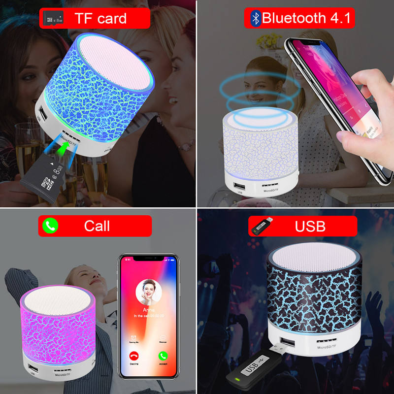 A9 Mini Wireless Bluetooth Speaker – RGB LED, Portable, 500mAh Battery, Memory Card Support