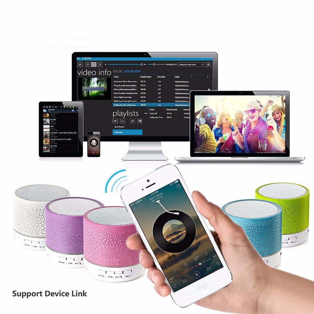 A9 Mini Wireless Bluetooth Speaker – RGB LED, Portable, 500mAh Battery, Memory Card Support