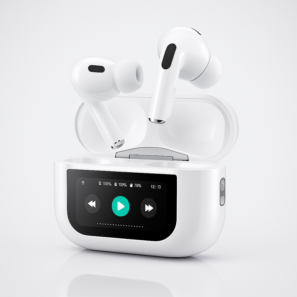 A9 Pro Airpods Wireless Earbuds with Touchscreen | Bluetooth 5.4 | ANC/ENC Noise Cancellation | 36H Battery | IPX5 Waterproof