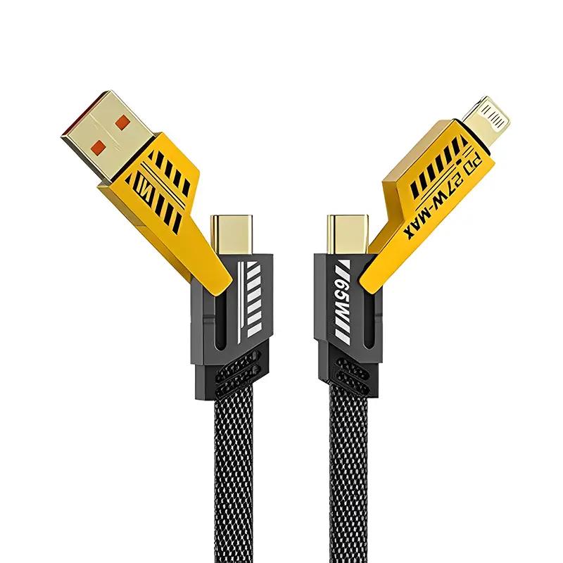4 in 1 65W Fast Charging PD Cable | USB-A & USB-C to Type-C, iPhone | 1.2m Nylon Braided