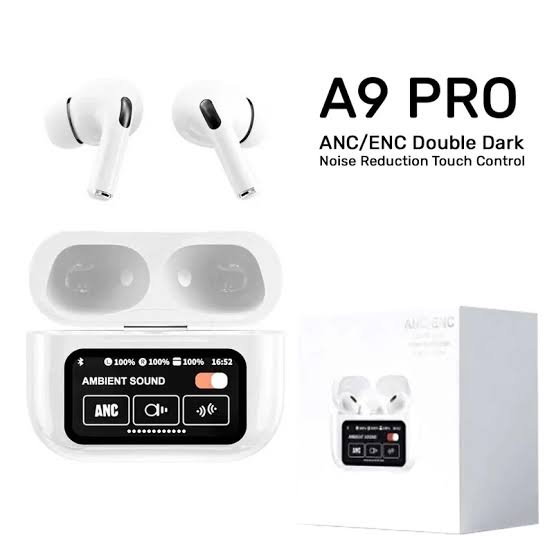 A9 Pro Airpods Wireless Earbuds with Touchscreen | Bluetooth 5.4 | ANC/ENC Noise Cancellation | 36H Battery | IPX5 Waterproof