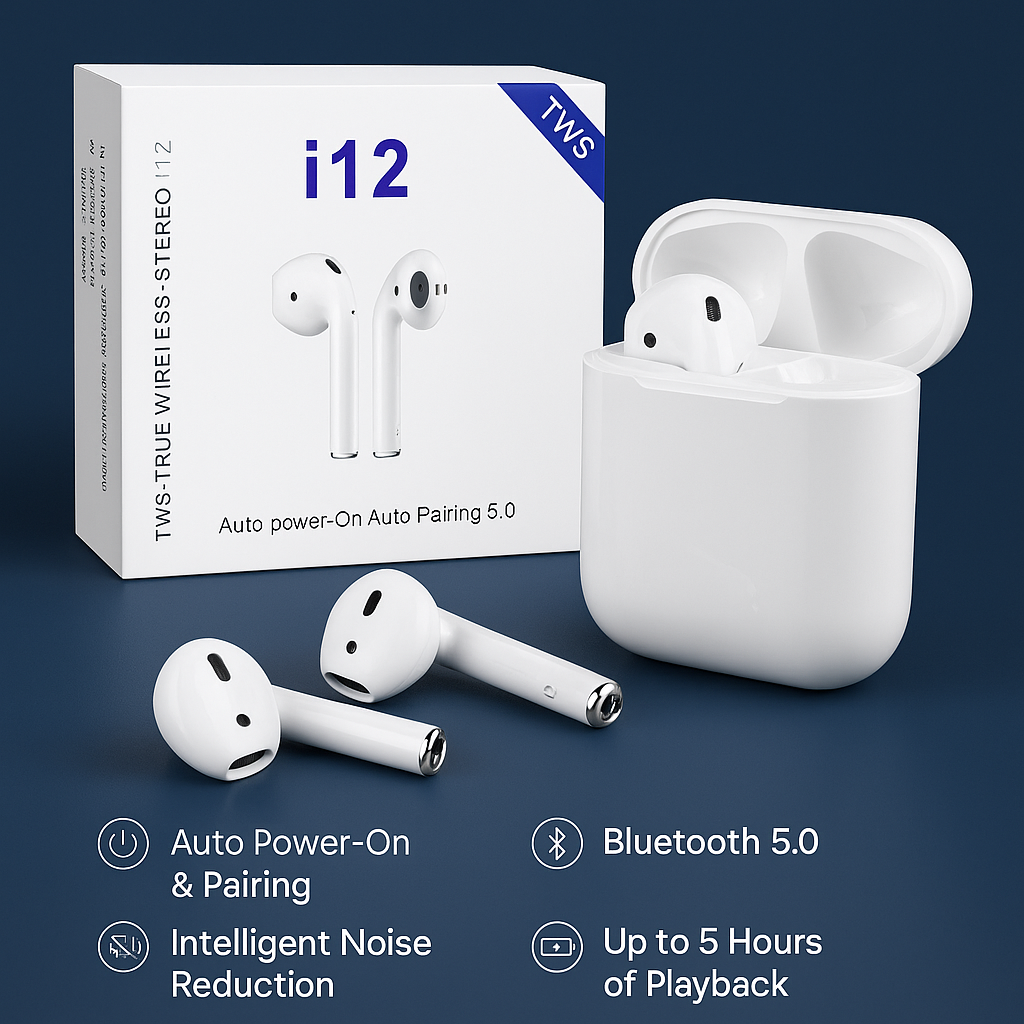i12 TWS 5.0 Wireless Earbuds in lowest price | Noise Reduction - Long Battery - Auto Pairing