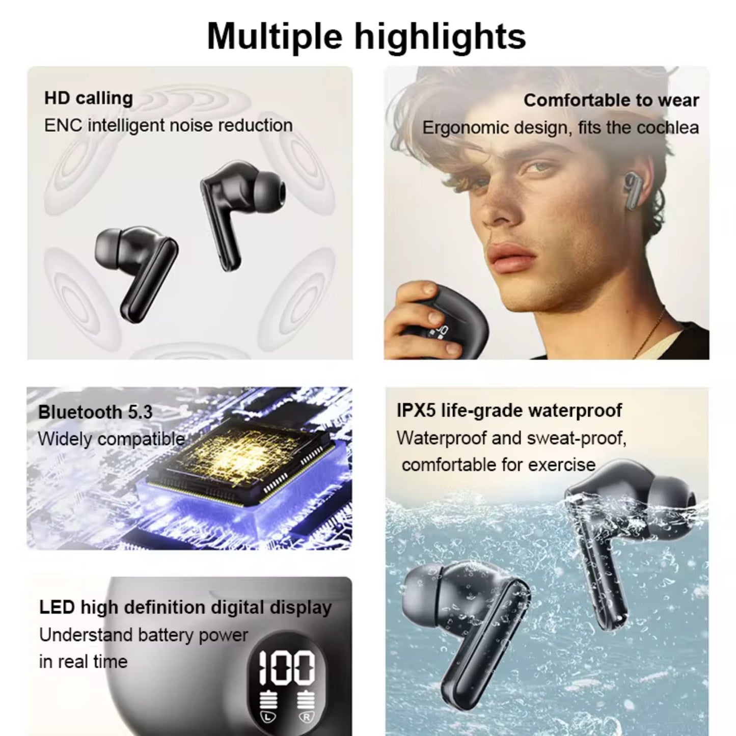Stereo TWS Wireless Earbuds - LED Display | Long Battery - Bass Sound With Bluetooth 5.3