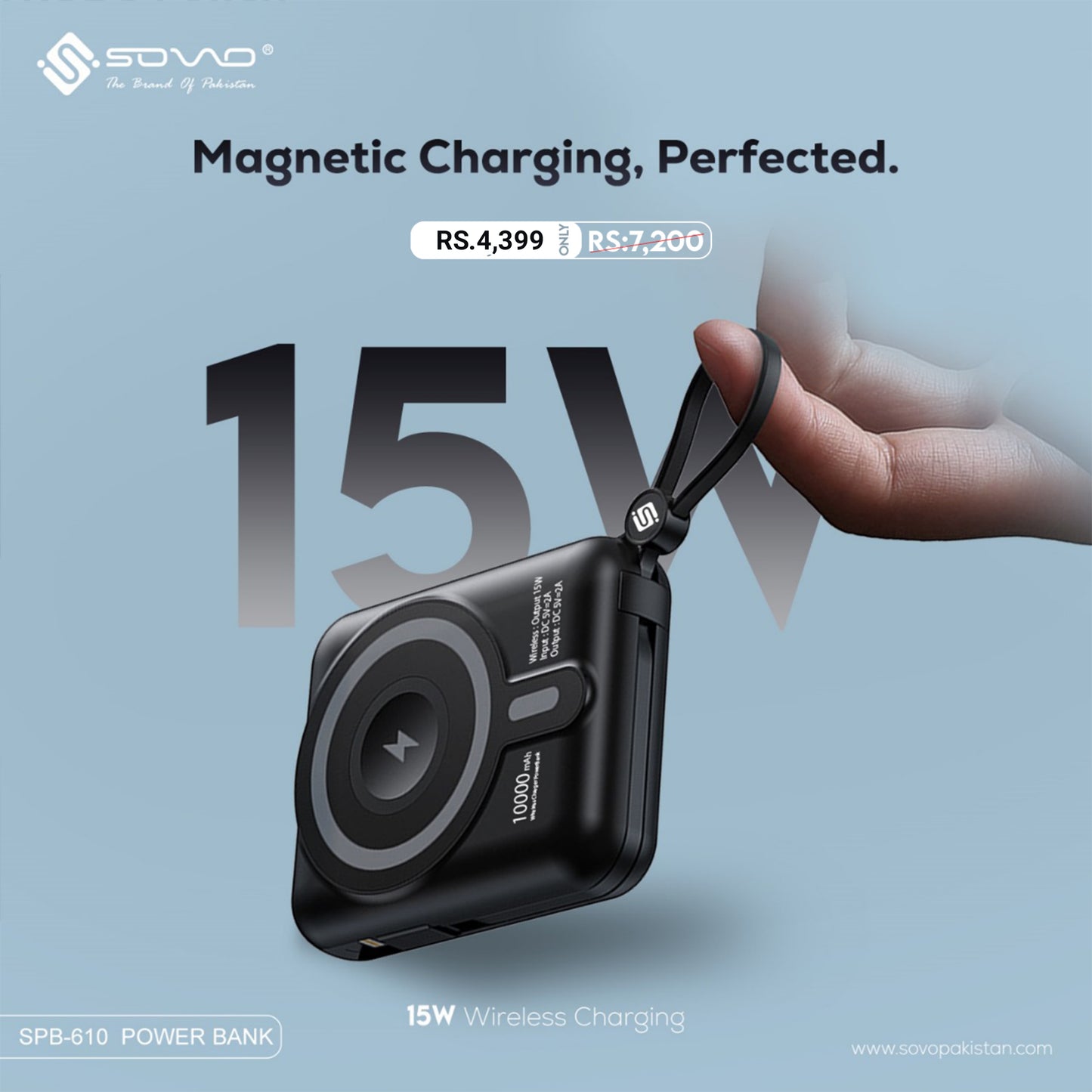 Sovo Robo SPB-610 Wireless Power Bank 10000mAh – 22.5W Fast Charging with LED Display & 1-Year Warranty