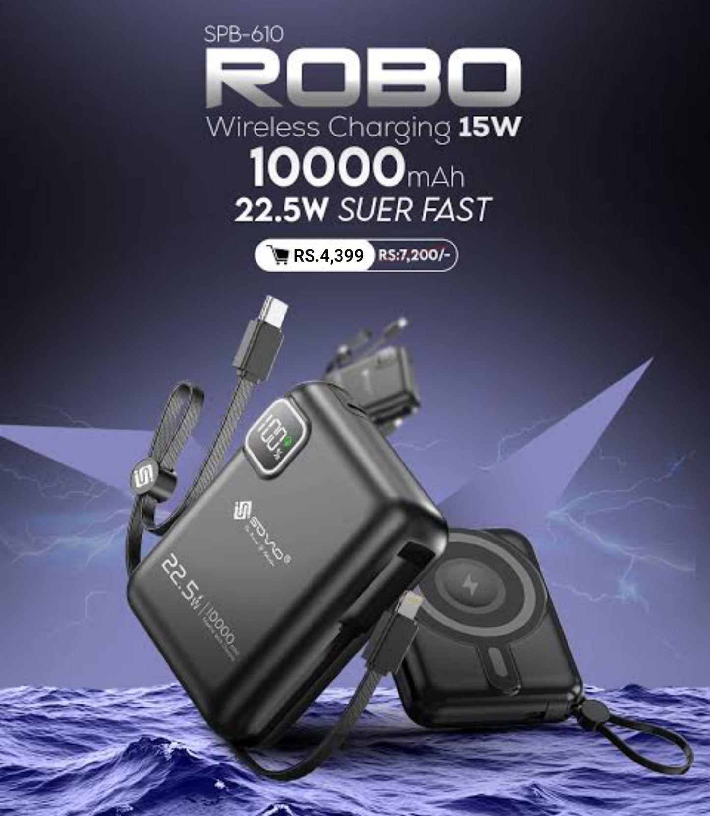 Sovo Robo SPB-610 Wireless Power Bank 10000mAh – 22.5W Fast Charging with LED Display & 1-Year Warranty